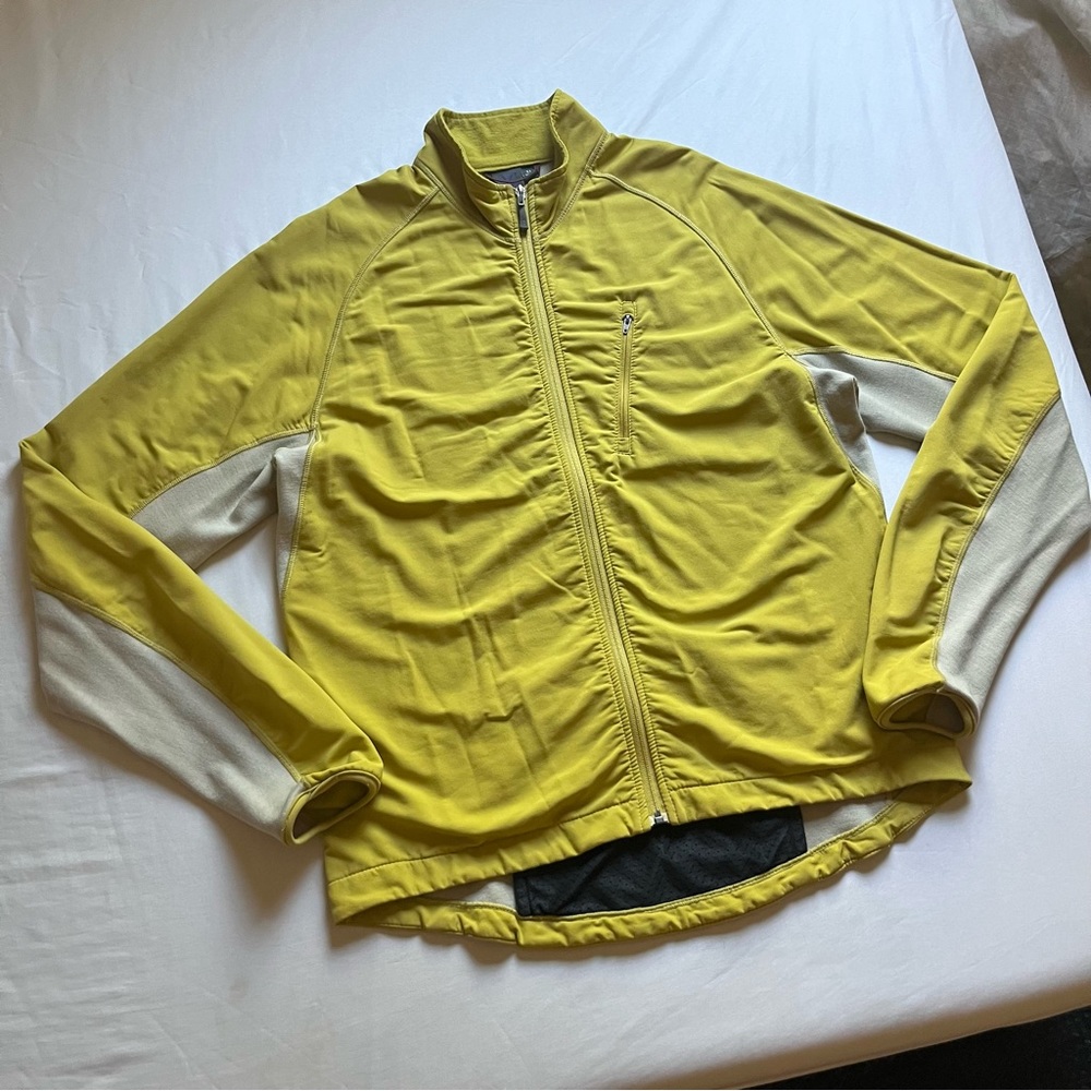 IBEX yellow green tan colorblock athletic zip up long sleeve jacket